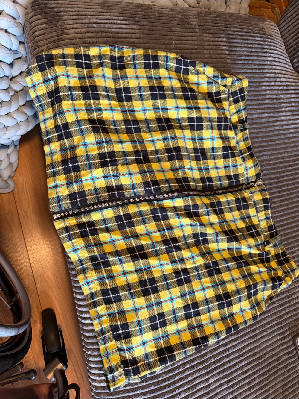 Clueless Inspired Yellow & Black Plaid Mini Skirt with Front Zip